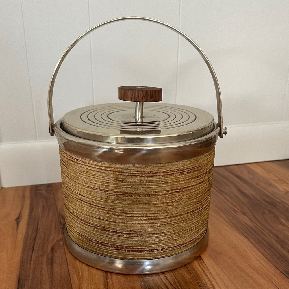 Vintage Metal and Wood Ice Bucket